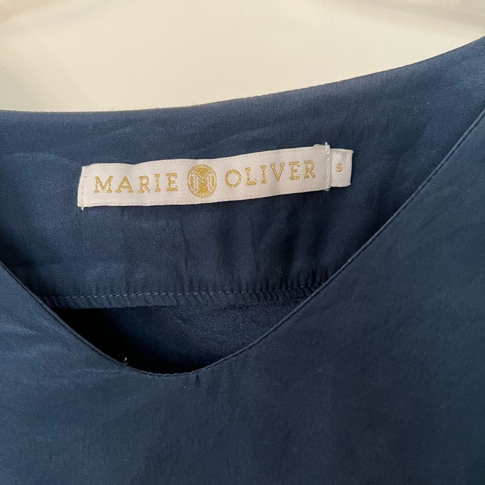 Marie Oliver Silk Caftan Blouse Navy Tie Front Boho Small - Picture 3 of 7